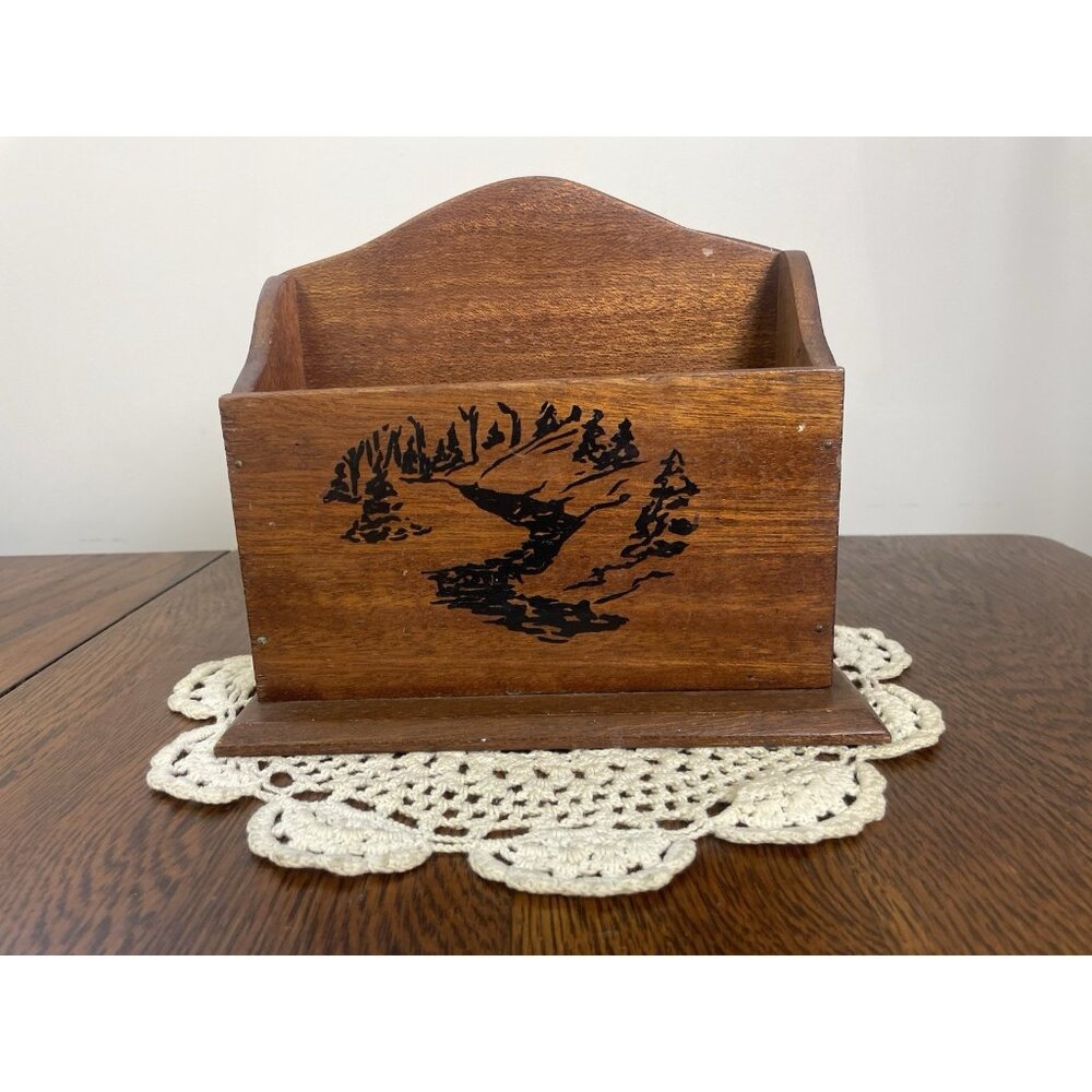Vintage 1960’s Hand Crafted Wooden Letter Holder Desk Top Style Caddy Organizer